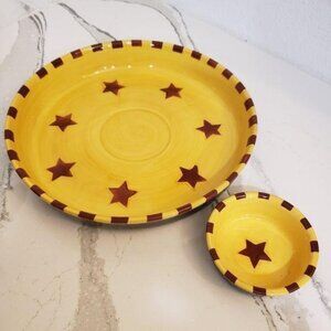 Lang Whats For Dinner Redware Star Serving Platter & Dip Bowl patriotic country